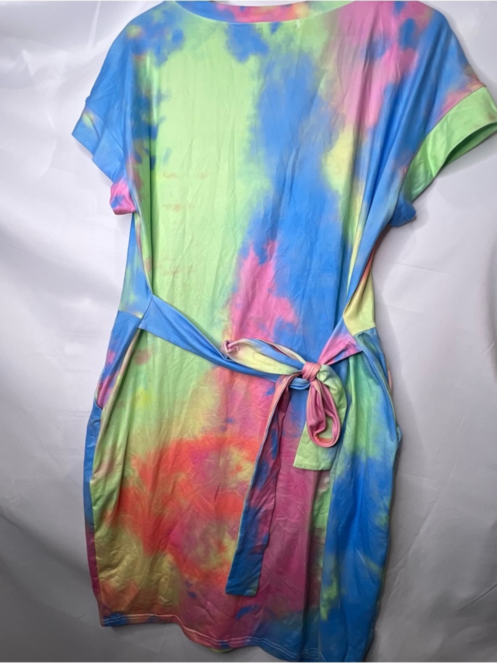 Merokeety Dress Tie Dye Soft Jersey Front Tie Knee Length Dress Size Large NWT